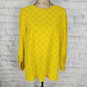 pearl by lala rose top floral eyelet Sz L baloon sleeve yellow  A17C